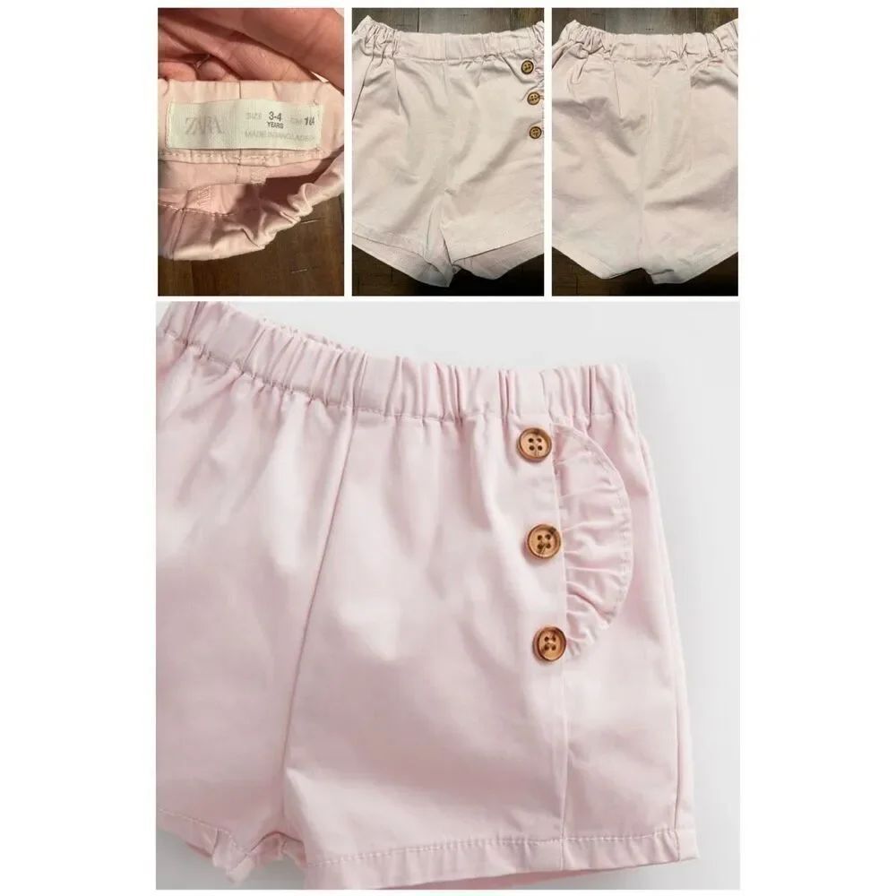 Zara Girls Cotton Shorts Blush Pink with wooden buttons - NWOT